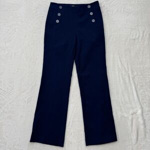 Ann Taylor LOFT Pants Womens 0P Navy Blue Sailor Straight Leg Decorative Button